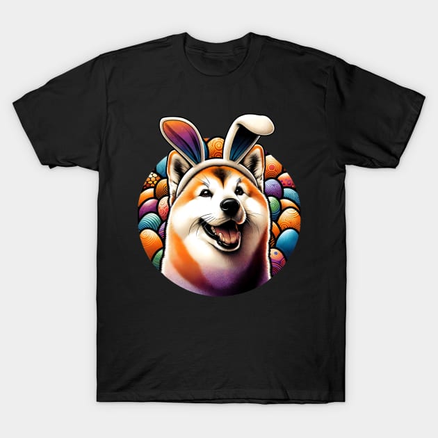 Hokkaido Dog Celebrates Easter with Bunny Ears and Eggs T-Shirt by ArtRUs